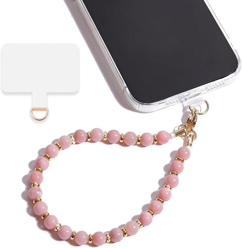 Lostars Store Marble Beaded Phone Wrist Strap,Detachable Phone Bracelet Strap with Tether Tab,Hands-Free Wristlet Strap (Pink-2) - Image 1